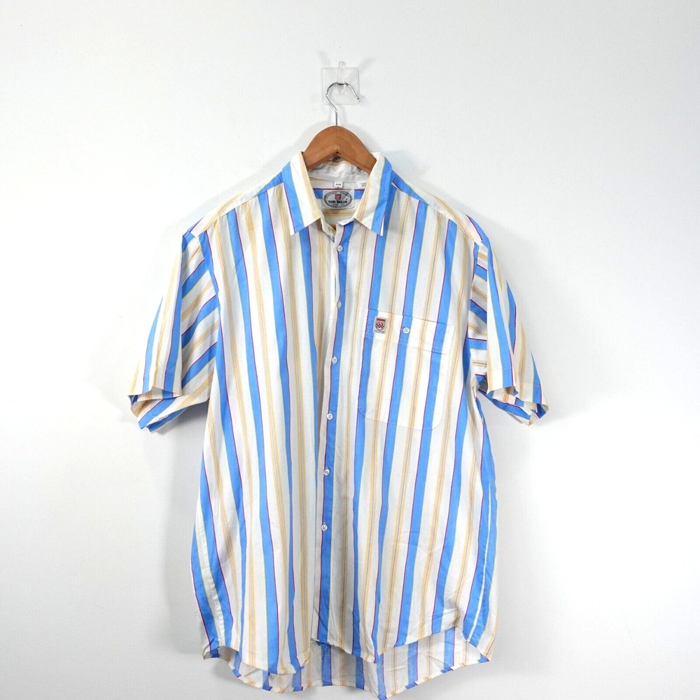 VINTAGE Resort Striped Shirt Mens Large Blue Vacation Prep Yacht TOM TAILOR